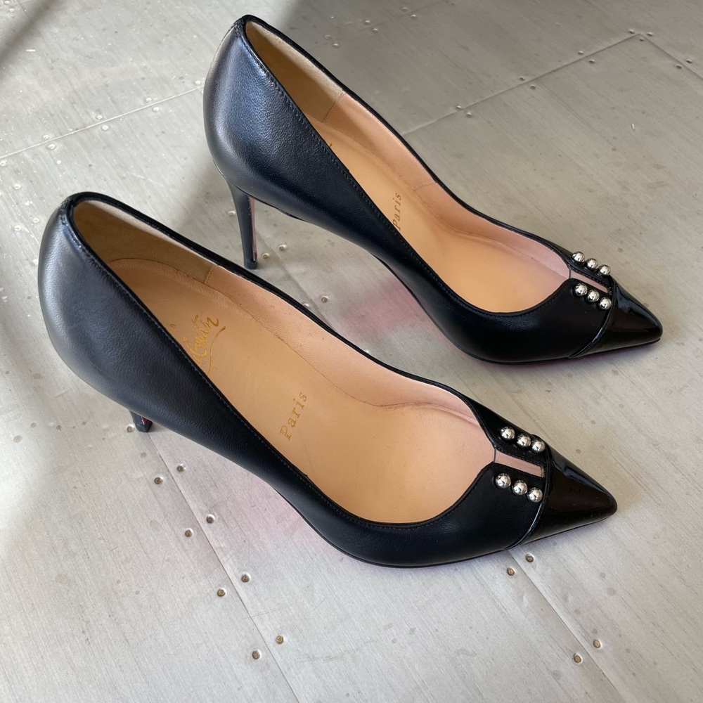 christian louboutin predupump black leather stiletto 85mm sz 35 pump - Picture 2 of 9